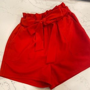 Grace Karin red orange high waisted short shorts with belt, size 2 (XS)